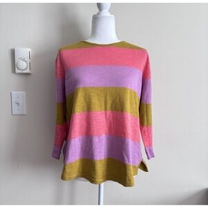 Quiet Luxury 100% Cotton Striped Sweater Mansted Purple Pink Yellow Preppy Cute‎